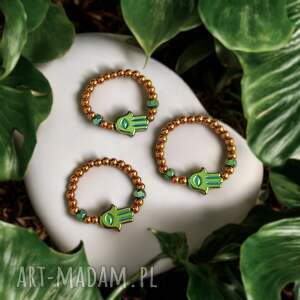 hamsa - talizman chroniący od zła - pierścionek: hematyt emerald