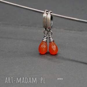 karneol - kolczyki 08, biżuteria autorska, srebro oksydowane nowoczesna