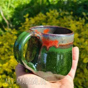 handmade ceramika kubek ceramiczny, zielony żuczek (c472)