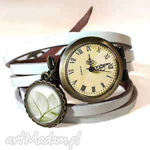 lekkość - zegarek / bransoletka na skórzanym pasku liść