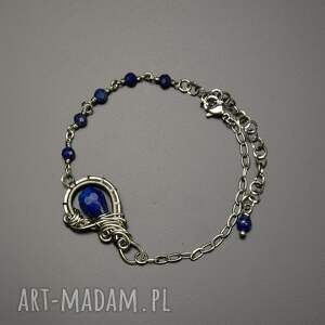 handmade bransoletka lapis lazuli regulowana wire wrapping stal chirurgiczna, unikatowa
