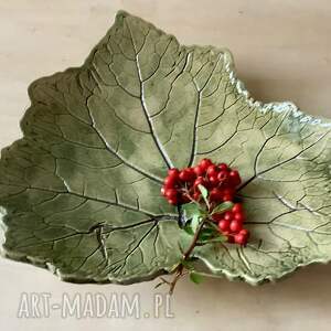 patera łopian, ceramika zielone owoce ceramiczny liść, zielony liść