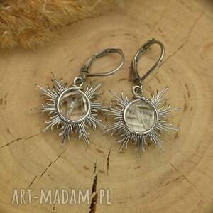 Kolczyki słoneczka z kryształem górskim - wire wrapping