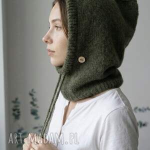 Delikatna balaclava kominiarka kaptur czapka alpaka jedwab ręczna