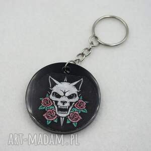 brelok gotycki z kotem i różami brelok_print goth 007, róże, czaszka