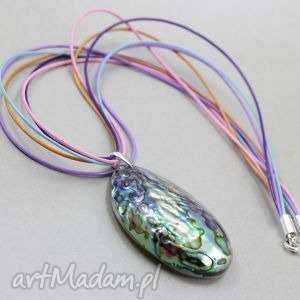 handmade naszyjniki paua abalone i srebro - wisior na sznurkach