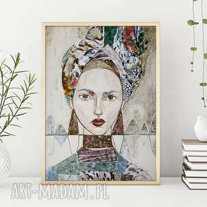 plakat 50x70 cm - kobieta w turbanie, wydruk postać obraz