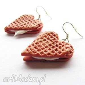 kolczyki truskawkowe wafelki, modelina masa, fimo, serce