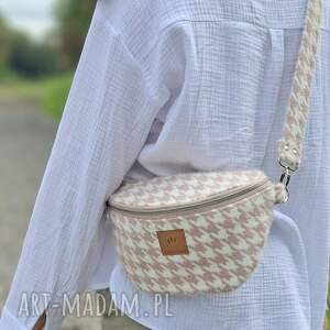 Nerka z puchatej tkaniny w pepitkę Różowa, torebko, duża