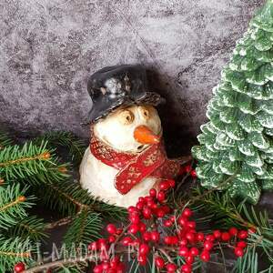 zimowy bałwanek, figurka ceramiczna zimowe dekoracje, świąteczne dekoracje