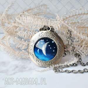 artystyczny medalion moon, księżyc naszyjnik z kiężycem, otwierany