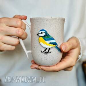 kubek ceramiczny sikorka modraszka ptaszek ręcznie malowany 300ml