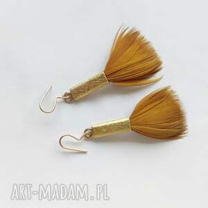 piórko kolczyki mosiądz, zmatowione