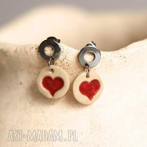 kolczyki ceramika, mini serduszko, serce, prezent