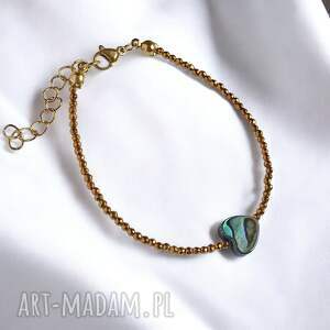 Bransoletka z serduszkiem PAUA i złotym hematytem - regulowana, handmade