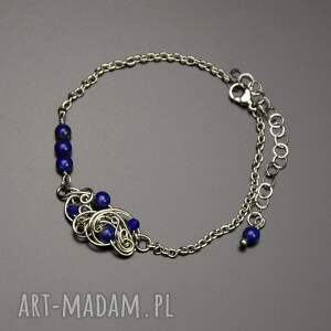 ręcznie wykonane bransoletka lapis lazuli regulowana wire wrapping stal