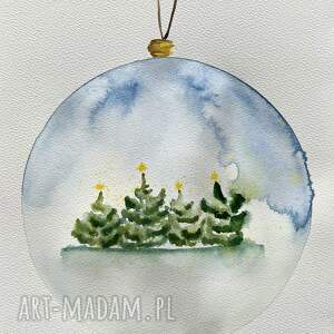 bombka z choinkami - akwarela format A4, świąteczny obrazek, obrazek