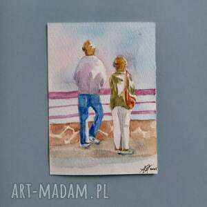 Na bulwarze - motyw urbanistyczny, akwarela, postacie