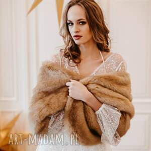 etola wieczorowa zlota z futra, szal wieczorowy sukni