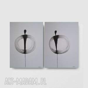 Dwie akwarele postacie 32 x 24 cm - komplet szaro-czarne