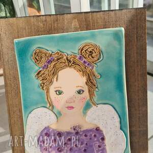 wolna chwila anioł ceramiczny na desce, prezent, ozdoba