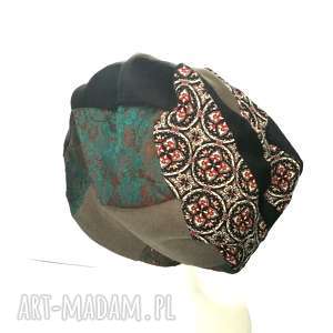 czapka patchwork smerfetka dresowa dzianina boho, etno, dzianna, orient, folk