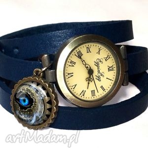 steampunk - zegarek / bransoletka na skórzanym pasku, zawieszką, prezent