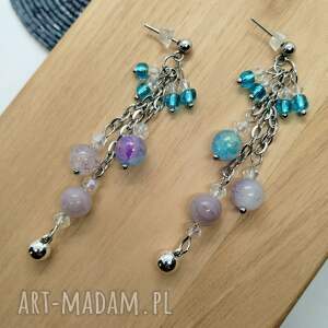 kolczyki fioletowo - niebieskie koralikowe z kulkami