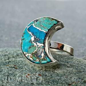 indian blue moon srebrny pierścionek z turkusem, metaloplastyka srebro