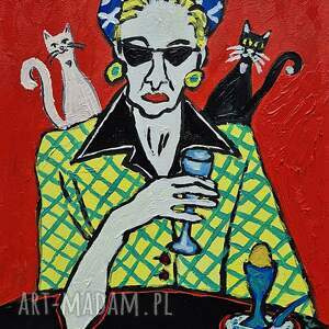 obraz olejny ona i dwa cienie portret kobiety, obrazy olejne, karykatura