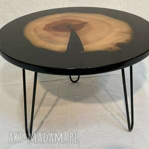 okrągły stolik kawowy z żywicą grusza polna, połysk, lakier
