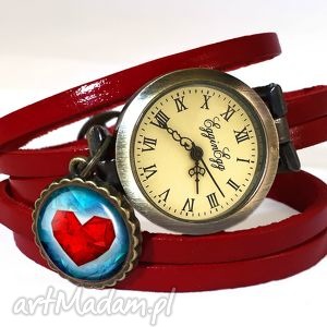 zegarki serce - zegarek / bransoletka na skórzanym pasku walentynkowy, prezent