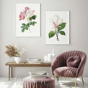 zestaw 2 plakatów #25 61x91 cm obraz kwiaty, róża, magnolia