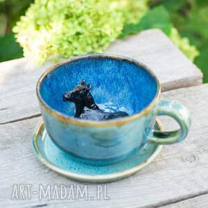 ręcznie zrobione ceramika filiżanka z koniem | wapienniki blue| filiżanka do kawy | kary