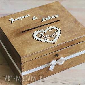 ślub pudełko z kluczykiem - koronka i duże serce