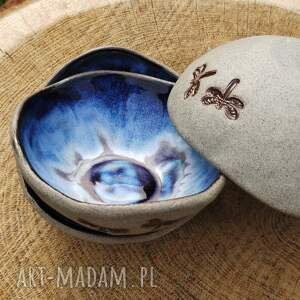 handmade ceramika komplet ceramicznych miseczek z ważkami (c574)