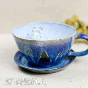 handmade ceramika ceramiczna filiżanka z figurką hipopotama - szron niebieski - 300 ml