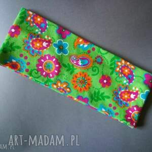 handmade zielona bawełniana opaska w kwiaty - box m1 rozciągliwa, bawełniana, miękka