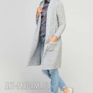 lanti urban fashion długi, ciepły sweter, swe112 szary casual, płaszczyk