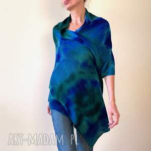 szaliki szal z wełny merino szmaragd szafir, wełniany, unikat