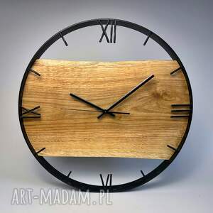 okrągły zegar drewniany, 35 cm, cyfry rzymskie, styl loftowy