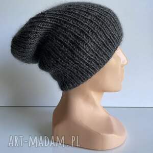 handmade czapka damska aurea 100 baby merino plus moher i jedwab 20/22 ciemny