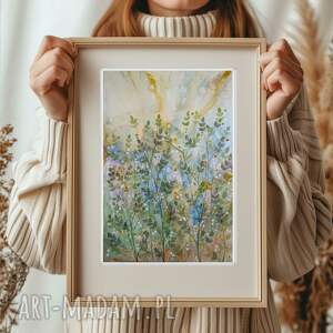 Oryginalna akwarela A3. Łąka, trawa, sztuka, kwiaty