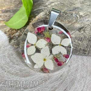 kobiecy wisiorek z kwiatami z2092, okrągły wisiorek, na jesień