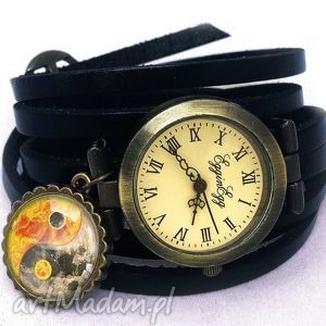 handmade zegarki yin yang - zegarek / bransoletka na skórzanym pasku