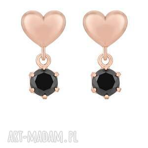 sotho kolczyki serca z różowego złota czarnymi cyrkoniami sercami