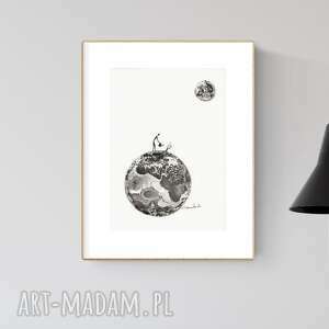 grafika A4 malowana ręcznie, abstrakcja, styl skandynawski, czarno-biała