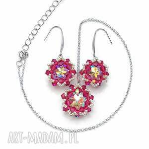 Prezent Różowy Komplet Biżuterii Crystal Fuchsia Maxima