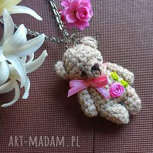 miś róża wisiorek komplet ze stalowym łańcuszkiem 50 cm misiem