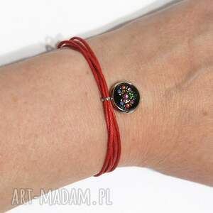 bransoletka - serce folk czarne sznureczki, czerwona, sznurkowa folklor